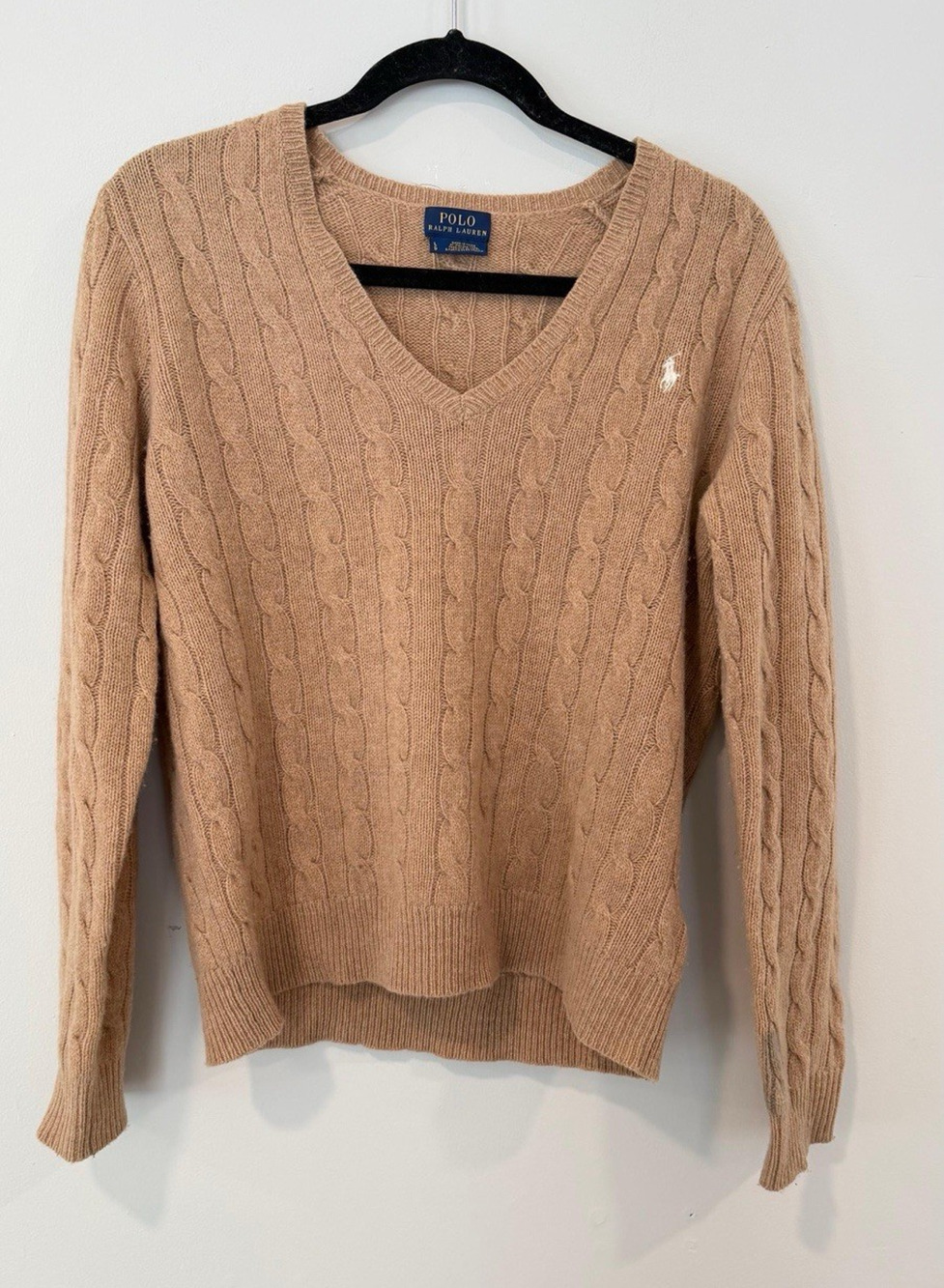 Polo Ralph Lauren Merino Wool Cashmere Cable Knit Brown Tan Sweater Women's L